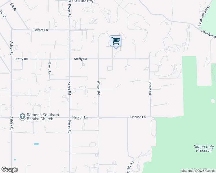 map of restaurants, bars, coffee shops, grocery stores, and more near 1542 Wilson Road in Ramona