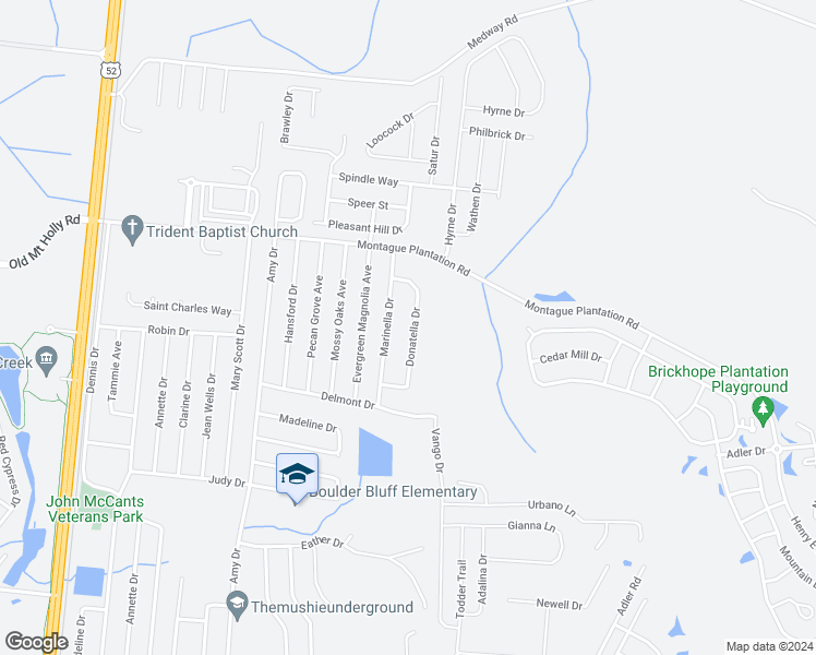 map of restaurants, bars, coffee shops, grocery stores, and more near 225 Donatella Drive in Goose Creek