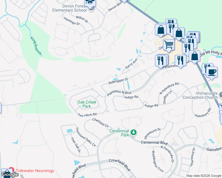 map of restaurants, bars, coffee shops, grocery stores, and more near 102 Dundalk Court in Goose Creek