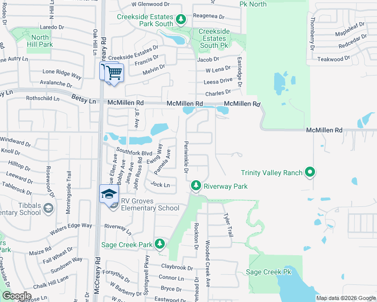 map of restaurants, bars, coffee shops, grocery stores, and more near 1305 Periwinkle Drive in Wylie