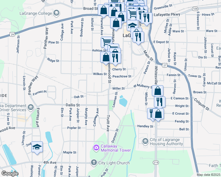 map of restaurants, bars, coffee shops, grocery stores, and more near 392 Miller Street in LaGrange