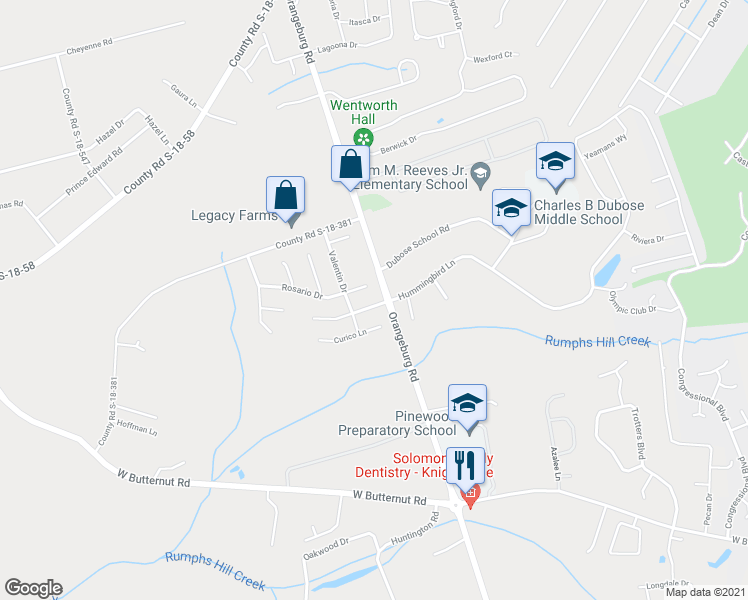 map of restaurants, bars, coffee shops, grocery stores, and more near 102 Temuco Lane in Summerville