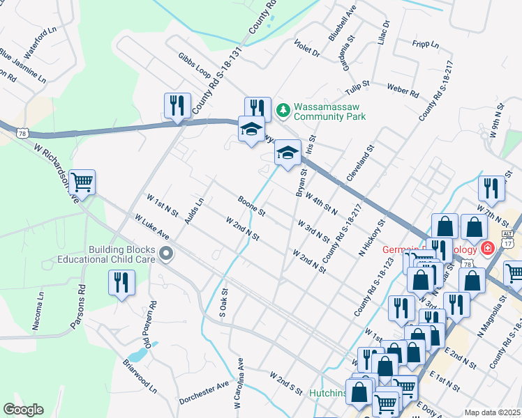 map of restaurants, bars, coffee shops, grocery stores, and more near 113 Alston Lane in Summerville