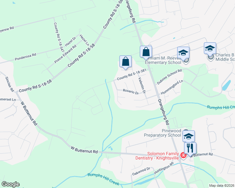 map of restaurants, bars, coffee shops, grocery stores, and more near 121 Sarmiento Lane in Summerville