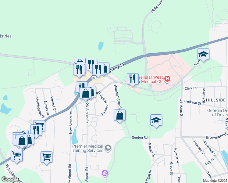 map of restaurants, bars, coffee shops, grocery stores, and more near 38 Gordon Road in LaGrange
