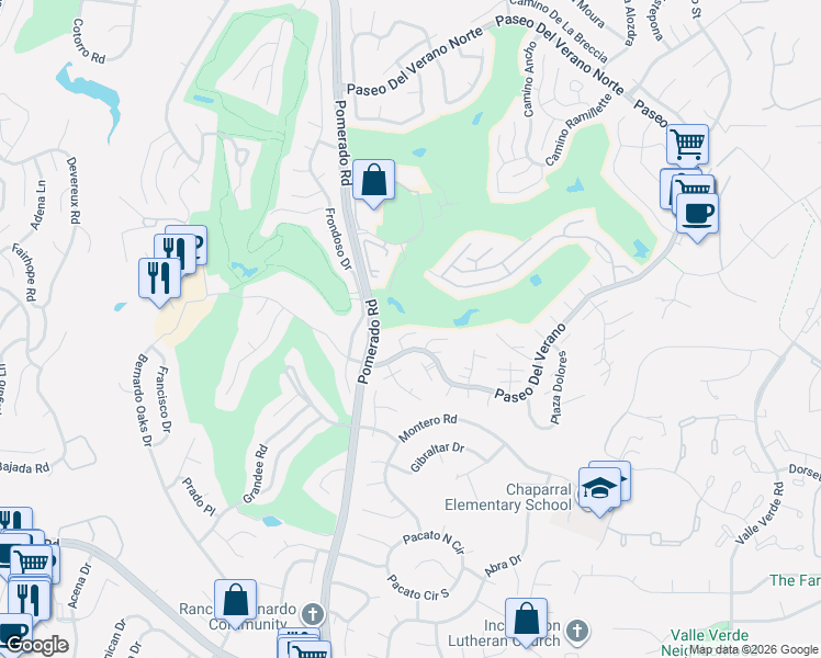 map of restaurants, bars, coffee shops, grocery stores, and more near 17472 Plaza Abierto in San Diego