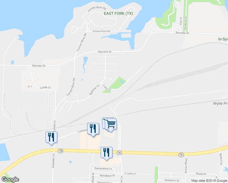 map of restaurants, bars, coffee shops, grocery stores, and more near 2107 Colby Lane in Wylie