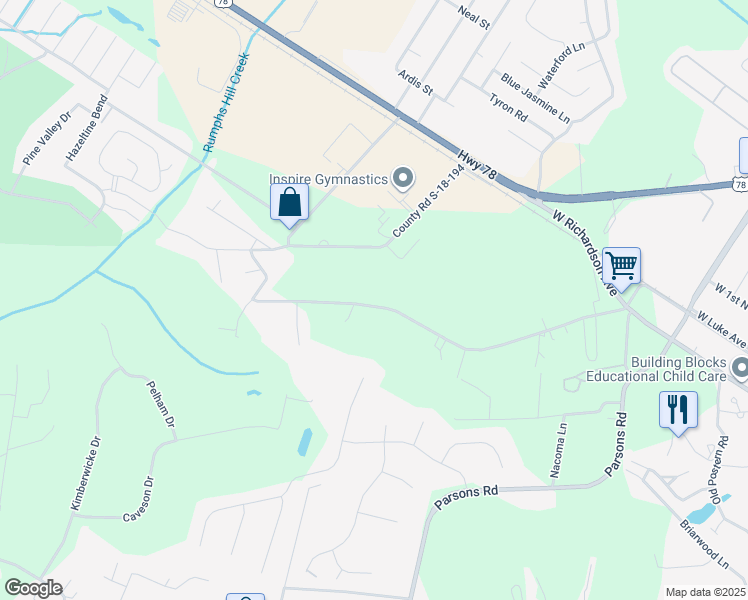 map of restaurants, bars, coffee shops, grocery stores, and more near 274 Pidgeon Bay Road in Summerville