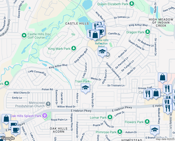 map of restaurants, bars, coffee shops, grocery stores, and more near 1149 Lady Carol Lane in Lewisville