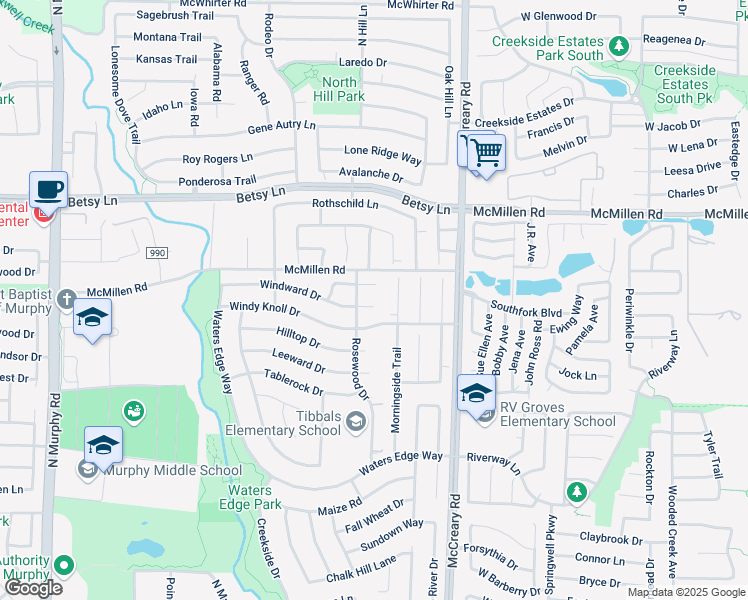 map of restaurants, bars, coffee shops, grocery stores, and more near 609 Windward Drive in Murphy