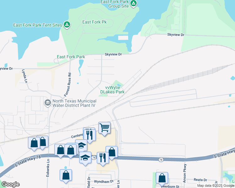 map of restaurants, bars, coffee shops, grocery stores, and more near 2125 Colby Lane in Wylie