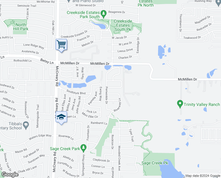 map of restaurants, bars, coffee shops, grocery stores, and more near 3017 Sawgrass Drive in Wylie
