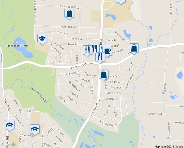 map of restaurants, bars, coffee shops, grocery stores, and more near 4023 Angelina Drive in Plano
