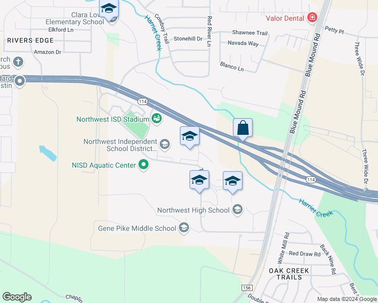 map of restaurants, bars, coffee shops, grocery stores, and more near 2051 Texan Drive in Justin