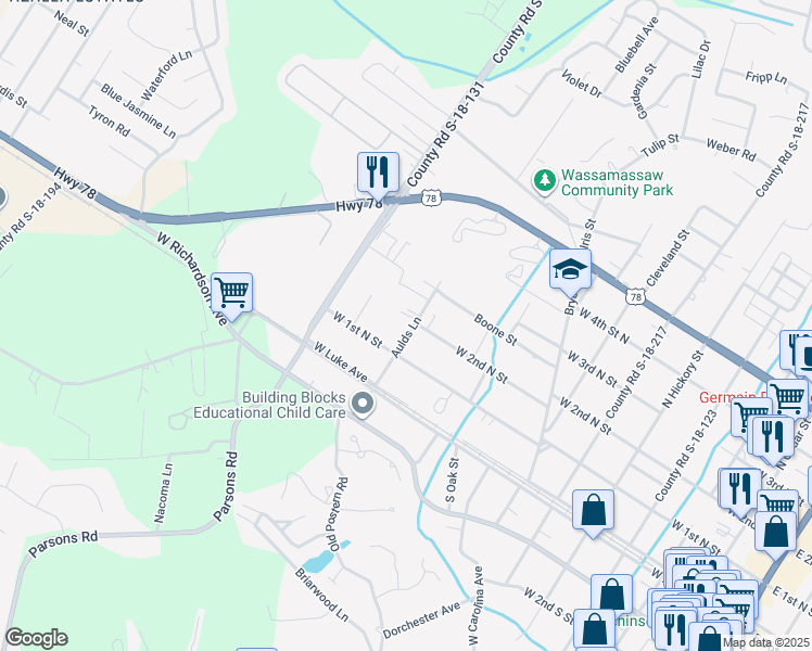 map of restaurants, bars, coffee shops, grocery stores, and more near 934 West 2nd North Street in Summerville