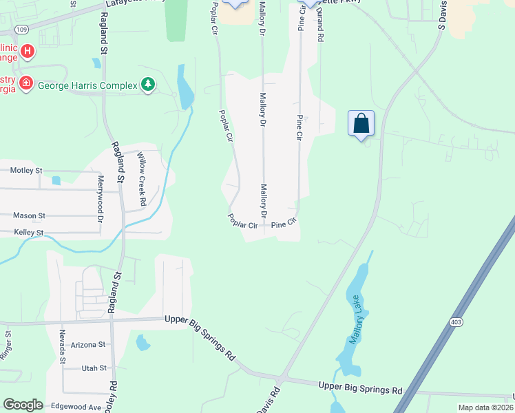 map of restaurants, bars, coffee shops, grocery stores, and more near 176 Mallory Drive in LaGrange