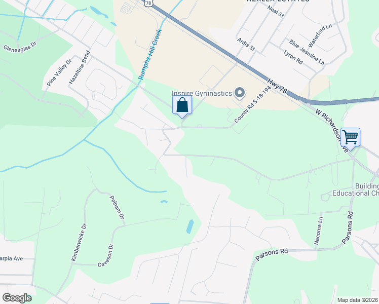 map of restaurants, bars, coffee shops, grocery stores, and more near 300 Pidgeon Bay Road in Summerville