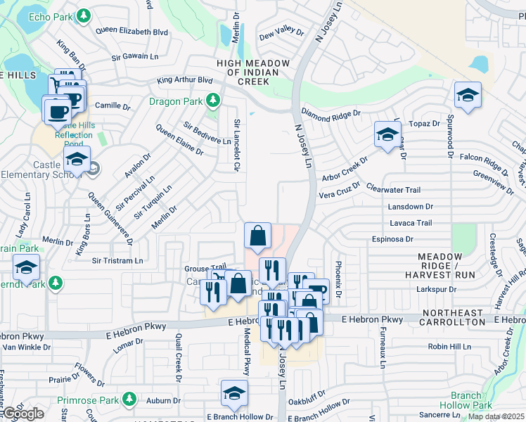 map of restaurants, bars, coffee shops, grocery stores, and more near 1855 Cheyenne Drive in Carrollton