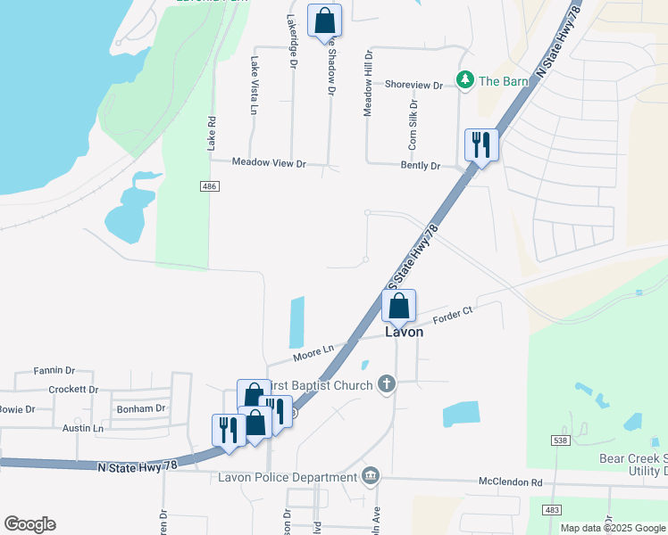 map of restaurants, bars, coffee shops, grocery stores, and more near in Lavon