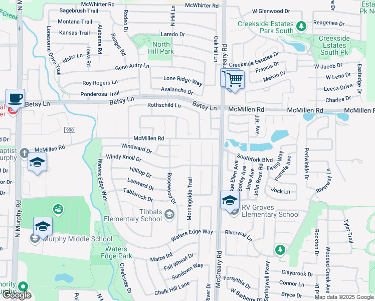 map of restaurants, bars, coffee shops, grocery stores, and more near 609 Windward Drive in Murphy