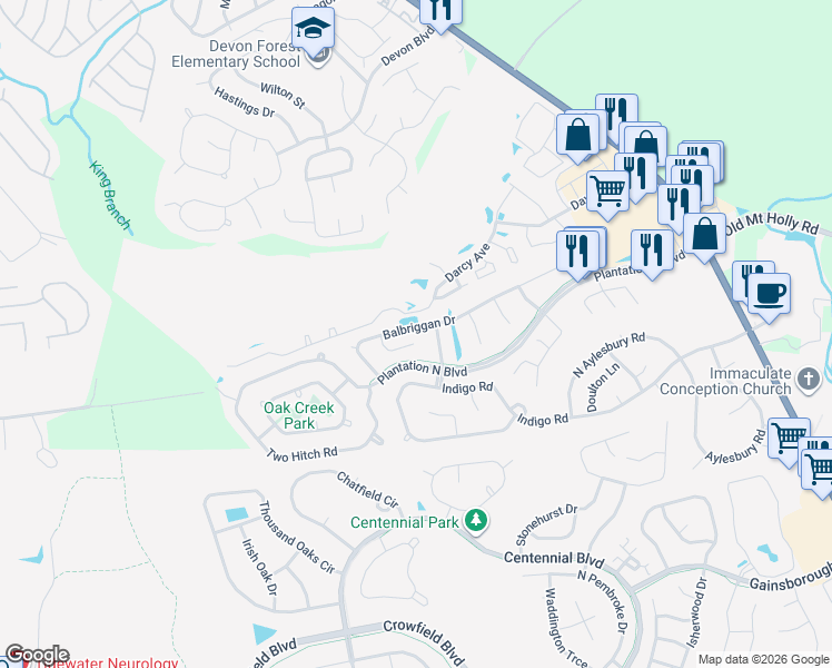 map of restaurants, bars, coffee shops, grocery stores, and more near 120 Balbriggan Drive in Goose Creek