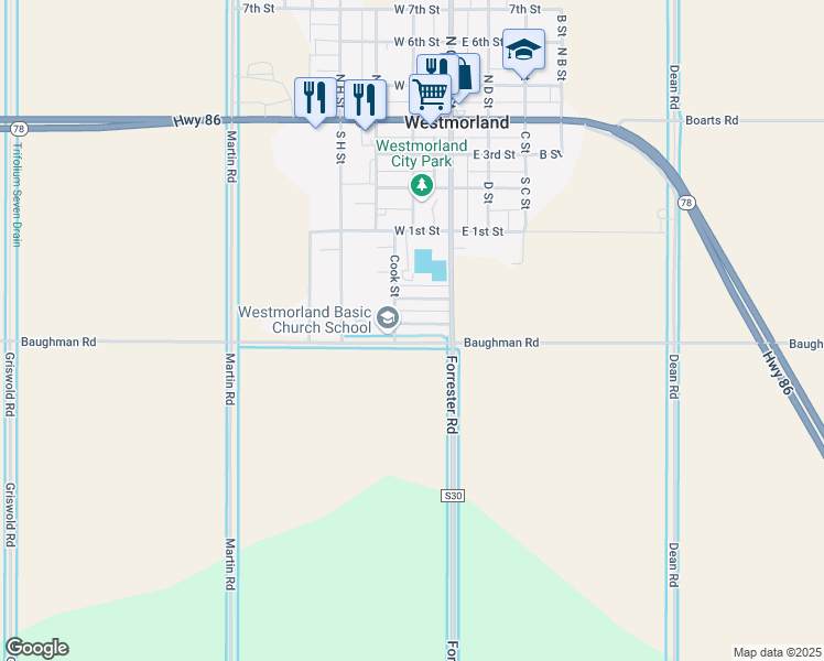 map of restaurants, bars, coffee shops, grocery stores, and more near 174 Beverlee Way in Westmorland