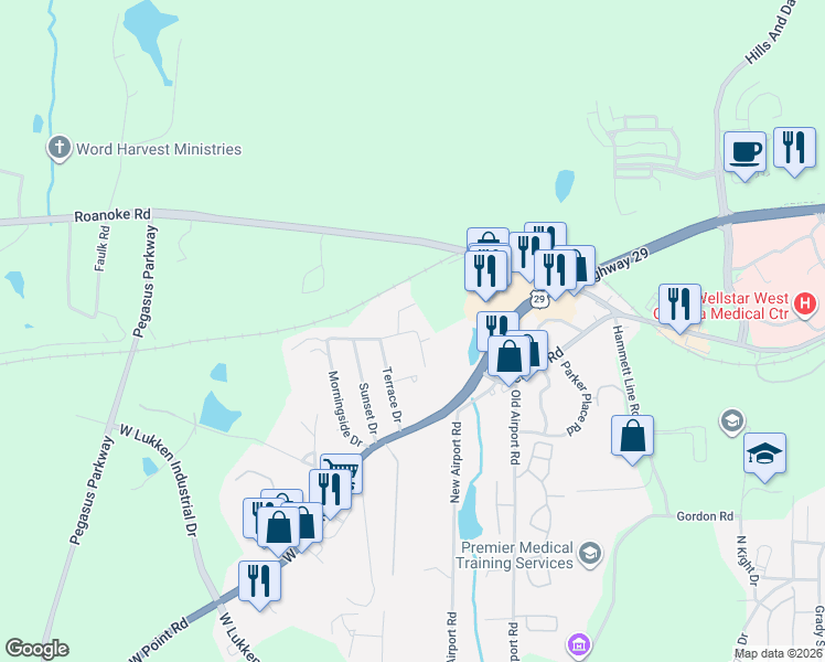 map of restaurants, bars, coffee shops, grocery stores, and more near 97 Terrace Circle in LaGrange