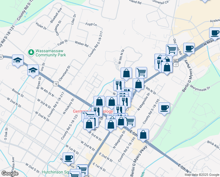 map of restaurants, bars, coffee shops, grocery stores, and more near 804 North Cedar Street in Summerville