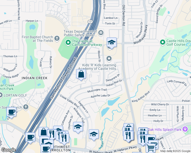 map of restaurants, bars, coffee shops, grocery stores, and more near 1152 Indian Run Drive in Carrollton