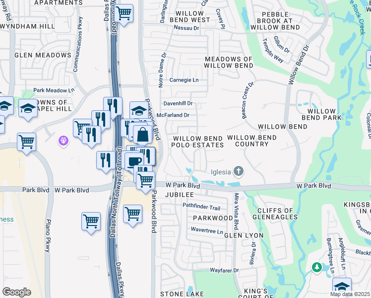map of restaurants, bars, coffee shops, grocery stores, and more near 2141 Sutton Place in Plano