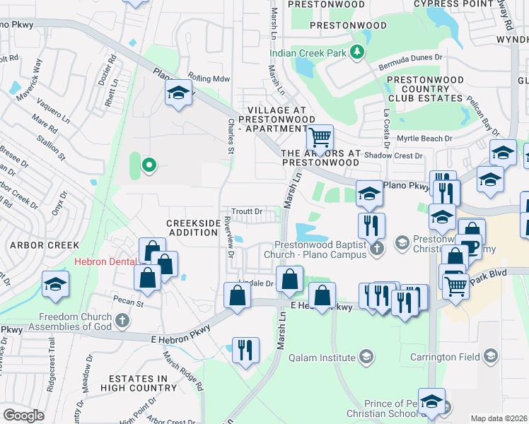 map of restaurants, bars, coffee shops, grocery stores, and more near 4004 Grady Lane in Carrollton