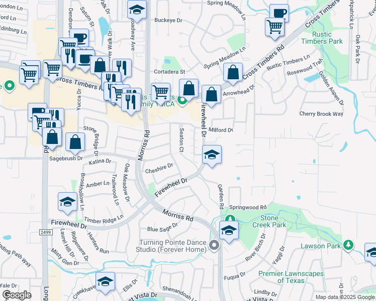 map of restaurants, bars, coffee shops, grocery stores, and more near 1908 Francis Court in Flower Mound