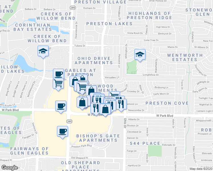 map of restaurants, bars, coffee shops, grocery stores, and more near 4648 Ringgold Lane in Plano