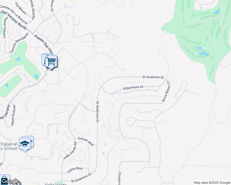 map of restaurants, bars, coffee shops, grocery stores, and more near 17727 Valle De Lobo Drive in Poway