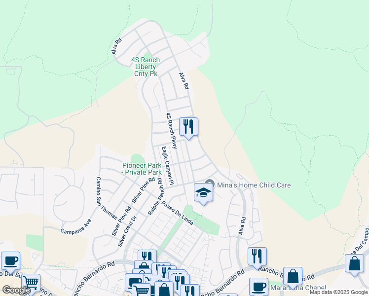map of restaurants, bars, coffee shops, grocery stores, and more near 17314 Albert Avenue in San Diego