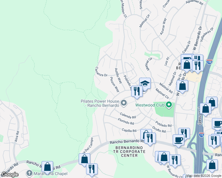map of restaurants, bars, coffee shops, grocery stores, and more near 11058 Picaza Place in San Diego