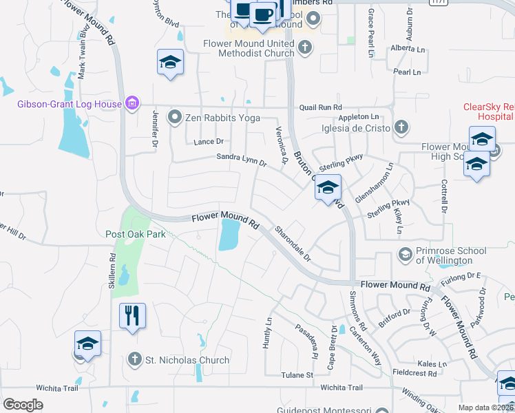 map of restaurants, bars, coffee shops, grocery stores, and more near 4224 Tiffany Drive in Flower Mound
