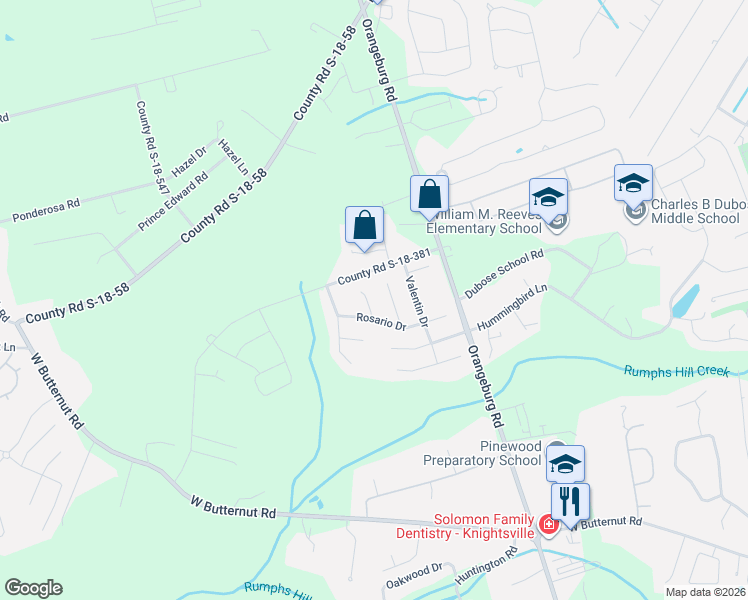 map of restaurants, bars, coffee shops, grocery stores, and more near 117 Corrientes Court in Summerville