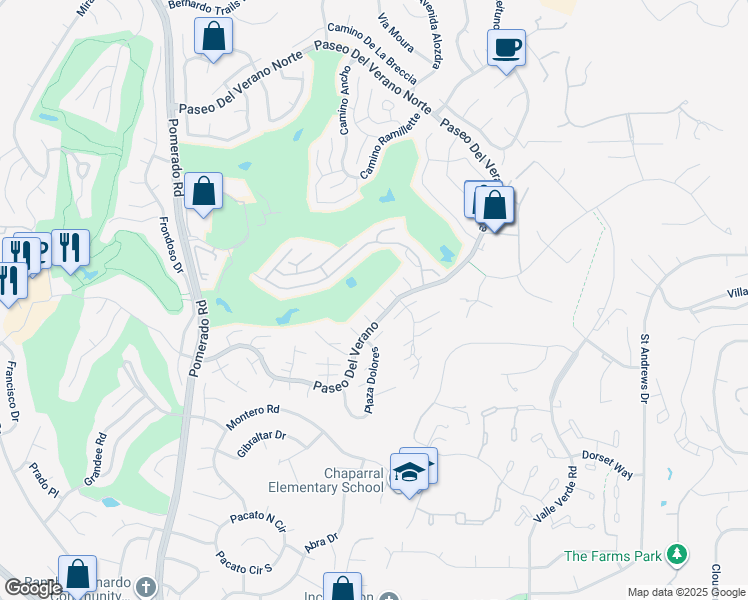 map of restaurants, bars, coffee shops, grocery stores, and more near 17550 Plaza Karena in San Diego