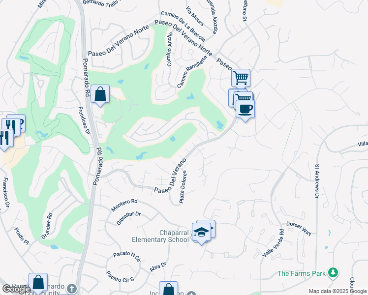 map of restaurants, bars, coffee shops, grocery stores, and more near 17550 Plaza Karena in San Diego