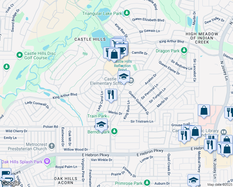 map of restaurants, bars, coffee shops, grocery stores, and more near 1044 Lady Lore Lane in The Colony