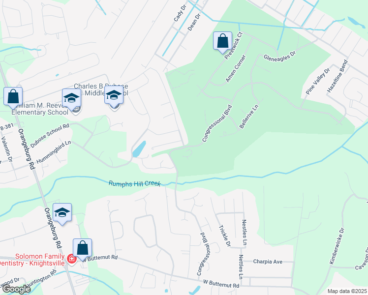 map of restaurants, bars, coffee shops, grocery stores, and more near 1699 Congressional Boulevard in Summerville