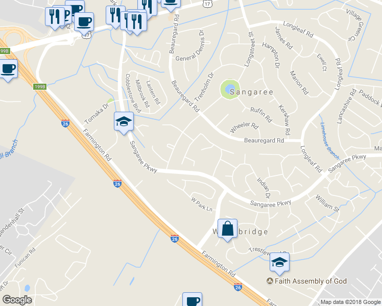 map of restaurants, bars, coffee shops, grocery stores, and more near 406 Cherokee Drive in Summerville