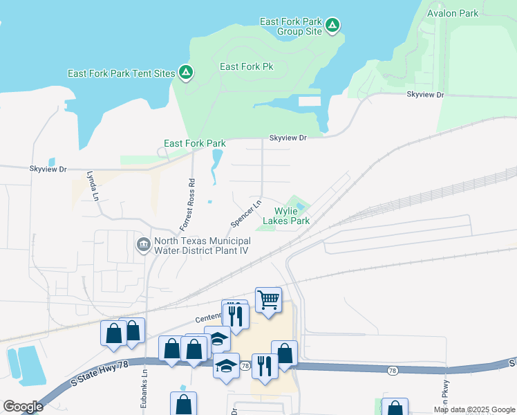 map of restaurants, bars, coffee shops, grocery stores, and more near 2001 Megan Court in Wylie