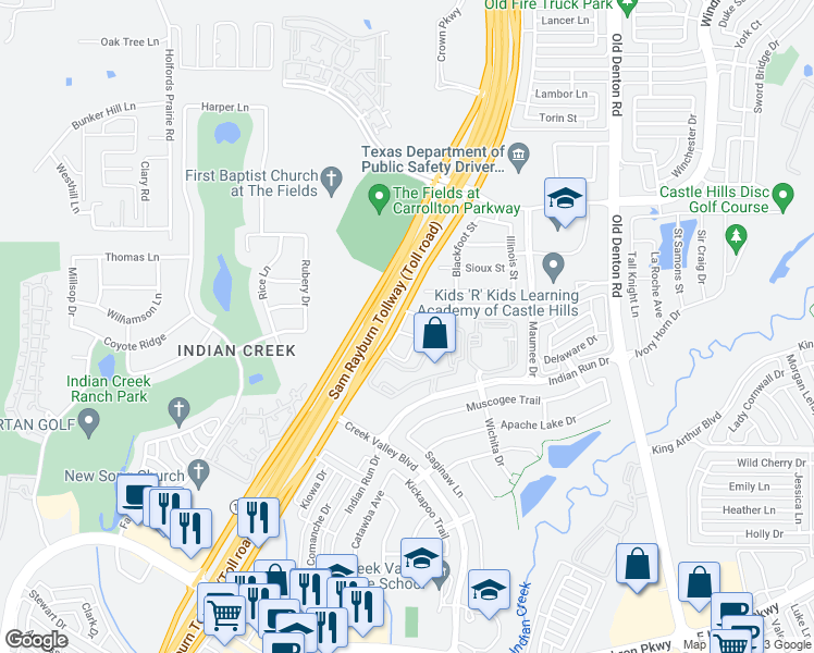 map of restaurants, bars, coffee shops, grocery stores, and more near 4440 Illiniwek Drive in Carrollton