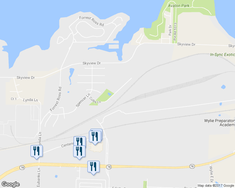 map of restaurants, bars, coffee shops, grocery stores, and more near 2207 Colby Lane in Wylie