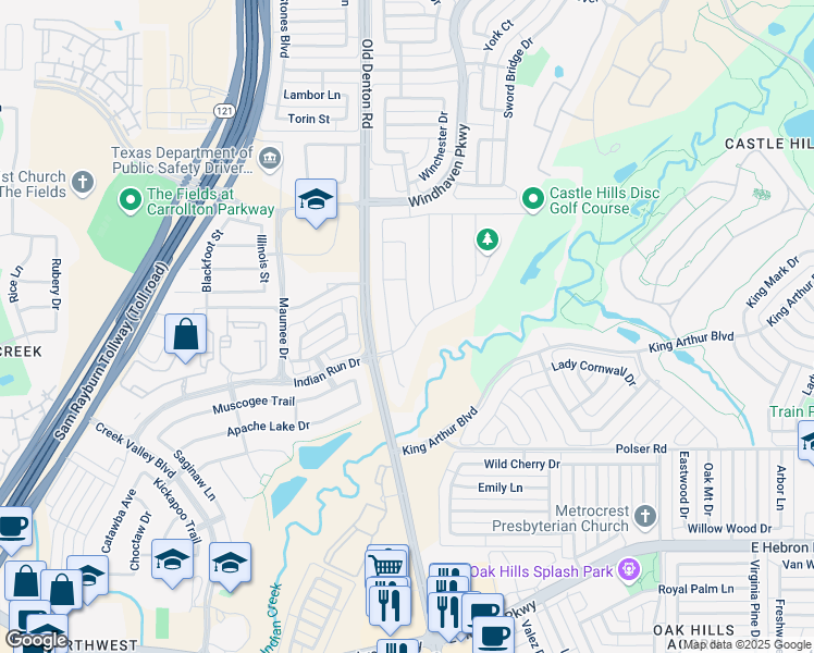 map of restaurants, bars, coffee shops, grocery stores, and more near 4404 La Roche Avenue in Carrollton