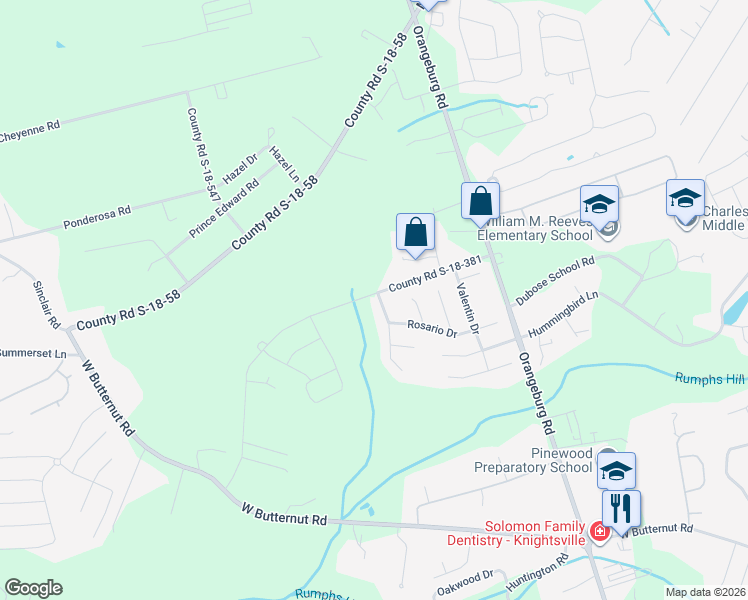 map of restaurants, bars, coffee shops, grocery stores, and more near 100 Sarmiento Lane in Summerville