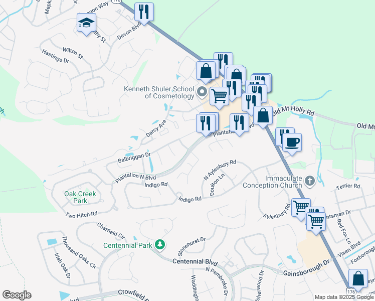 map of restaurants, bars, coffee shops, grocery stores, and more near 100 Walby Loch Way in Goose Creek