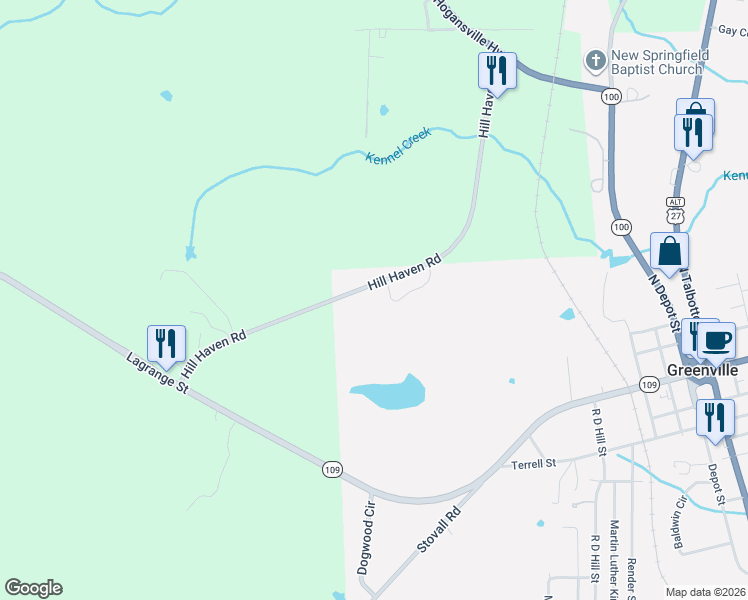 map of restaurants, bars, coffee shops, grocery stores, and more near 540 Hill Haven Road in Greenville
